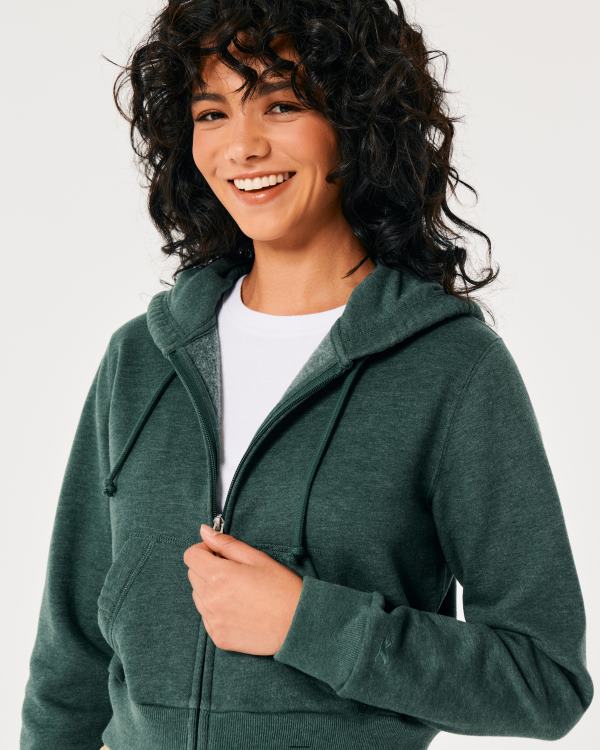 feel good mini sweat à capuche entièrement zippé femmes vert Hollister hauts RRRJX175