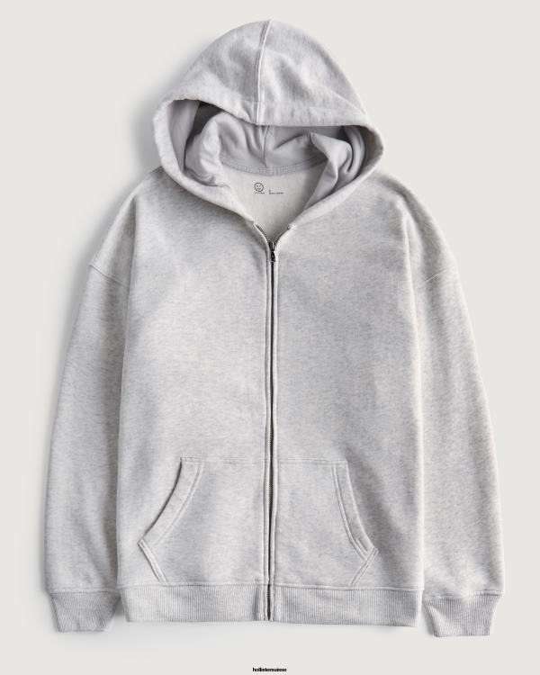 gilly hicks active essentials sweat à capuche zippé surdimensionné femmes gris chiné clair Hollister hauts RRRJX52