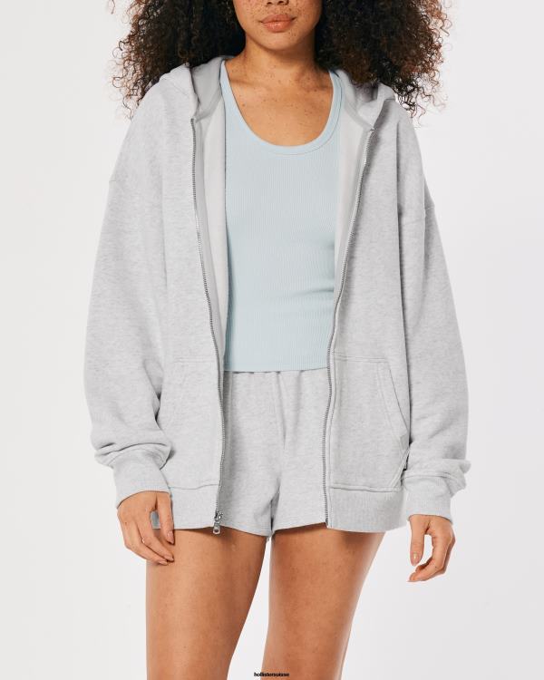 gilly hicks active essentials sweat à capuche zippé surdimensionné femmes gris chiné clair Hollister hauts RRRJX52