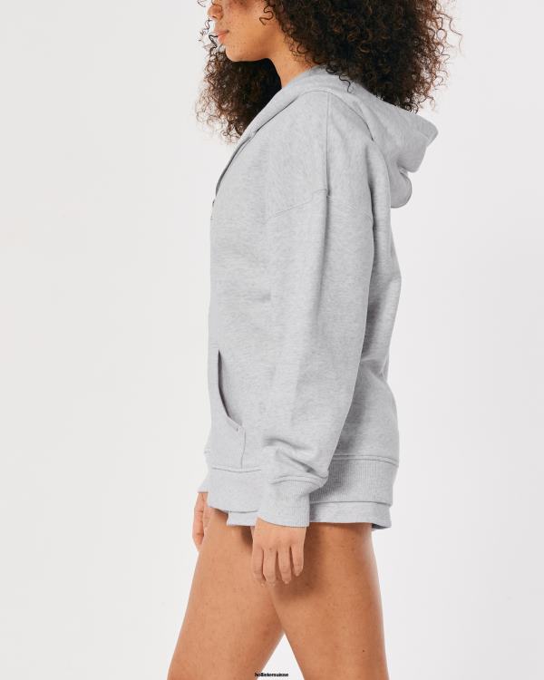 gilly hicks active essentials sweat à capuche zippé surdimensionné femmes gris chiné clair Hollister hauts RRRJX52