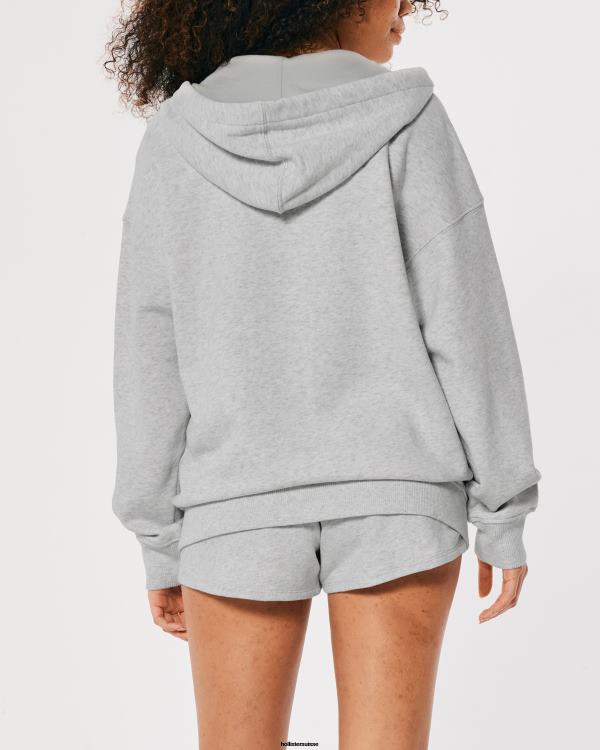 gilly hicks active essentials sweat à capuche zippé surdimensionné femmes gris chiné clair Hollister hauts RRRJX52