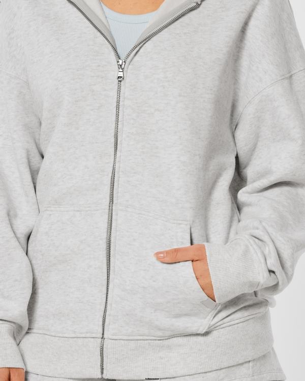 gilly hicks active essentials sweat à capuche zippé surdimensionné femmes gris chiné clair Hollister hauts RRRJX52