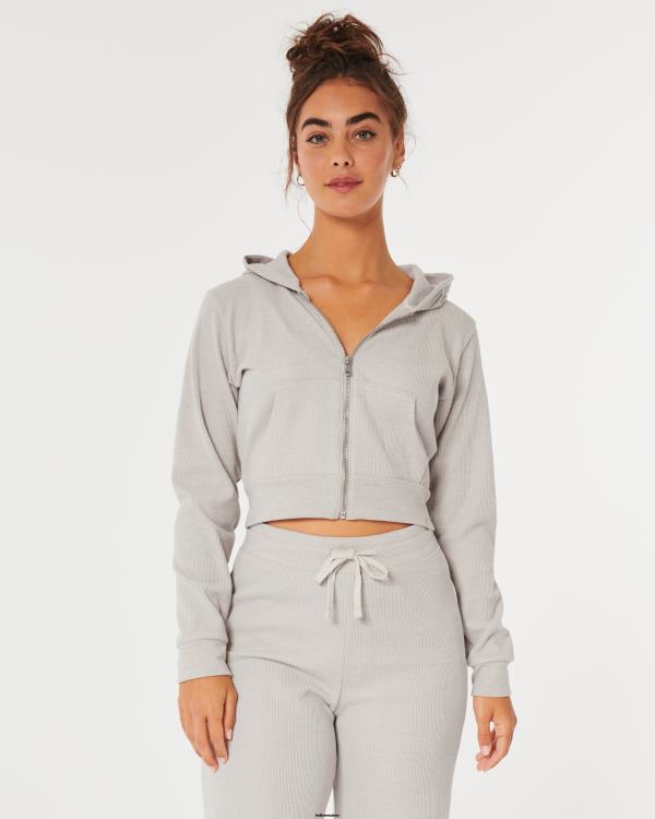 gilly hicks confortable micro-gaufre full-zip femmes beige Hollister hauts RRRJX136