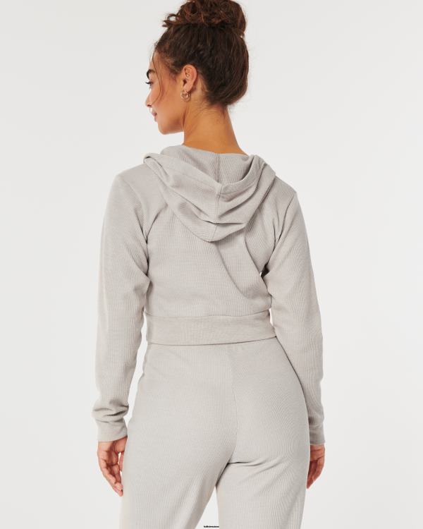 gilly hicks confortable micro-gaufre full-zip femmes beige Hollister hauts RRRJX136