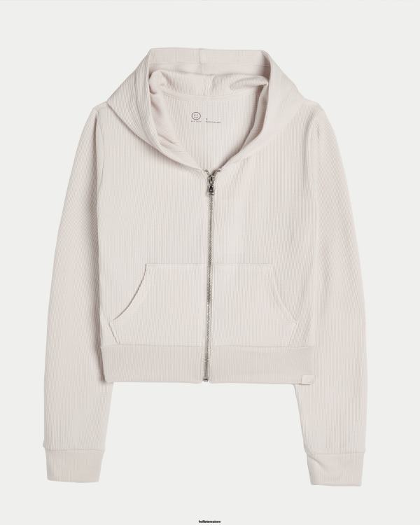 gilly hicks confortable micro-gaufre full-zip femmes blanc Hollister hauts RRRJX98