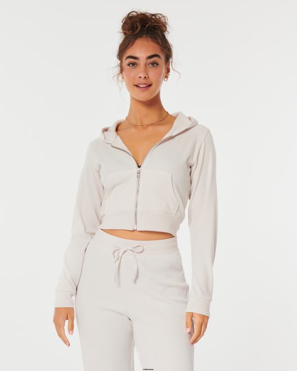 gilly hicks confortable micro-gaufre full-zip femmes blanc Hollister hauts RRRJX98