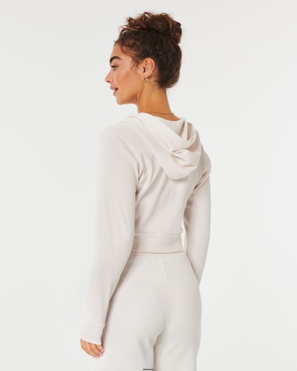 gilly hicks confortable micro-gaufre full-zip femmes blanc Hollister hauts RRRJX98