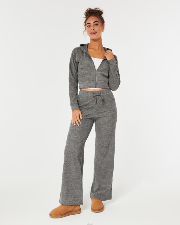 gilly hicks confortable micro-gaufre full-zip femmes gris chiné foncé Hollister hauts RRRJX173
