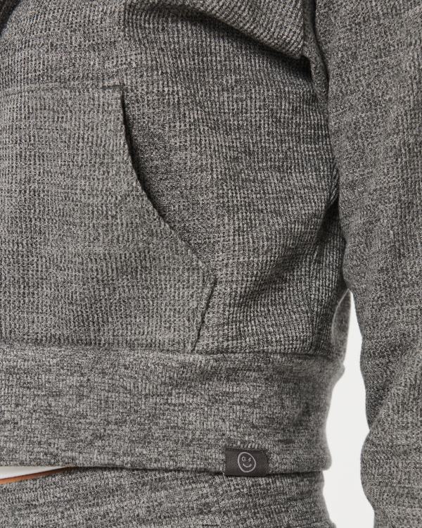 gilly hicks confortable micro-gaufre full-zip femmes gris chiné foncé Hollister hauts RRRJX173