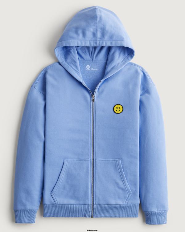 gilly hicks smile series sweat à capuche zippé avec logo femmes bleu Hollister hauts RRRJX441