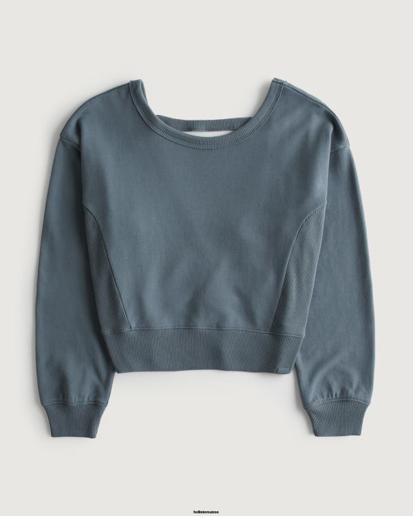 gilly hicks sweat ras du cou dos ouvert femmes bleu gris Hollister hauts RRRJX253