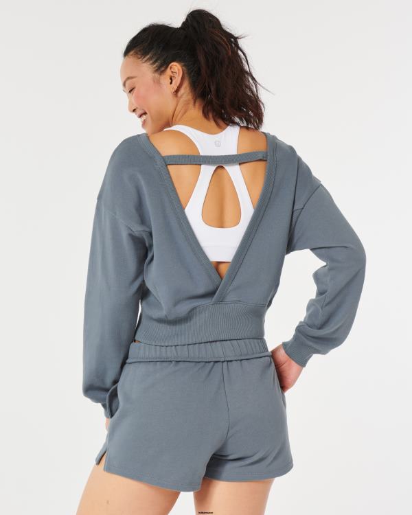gilly hicks sweat ras du cou dos ouvert femmes bleu gris Hollister hauts RRRJX253