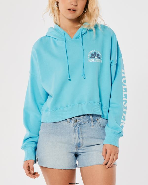 sweat à capuche à logo imprimé femmes bleu Hollister hauts RRRJX200