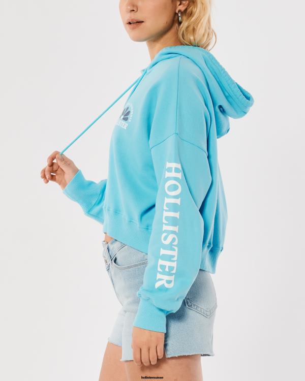sweat à capuche à logo imprimé femmes bleu Hollister hauts RRRJX200