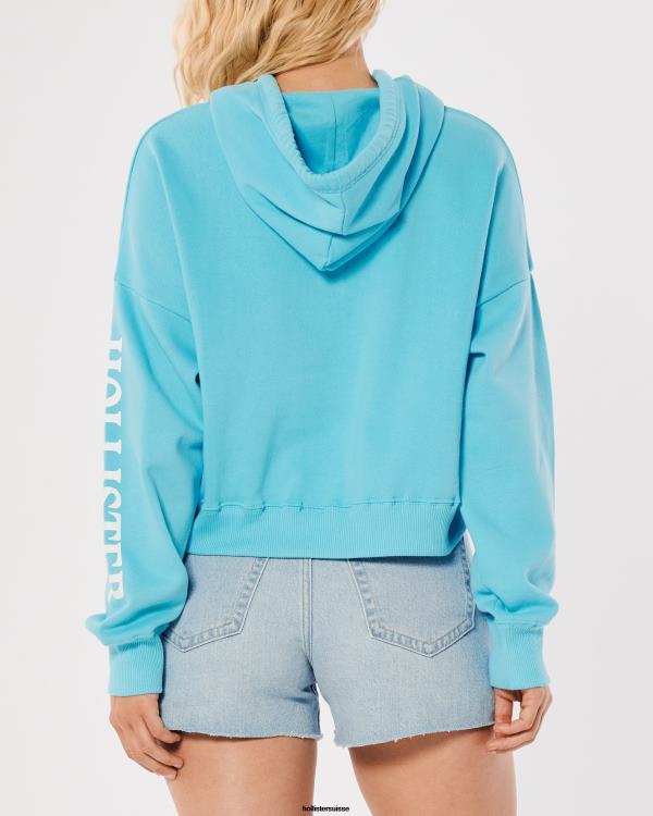sweat à capuche à logo imprimé femmes bleu Hollister hauts RRRJX200