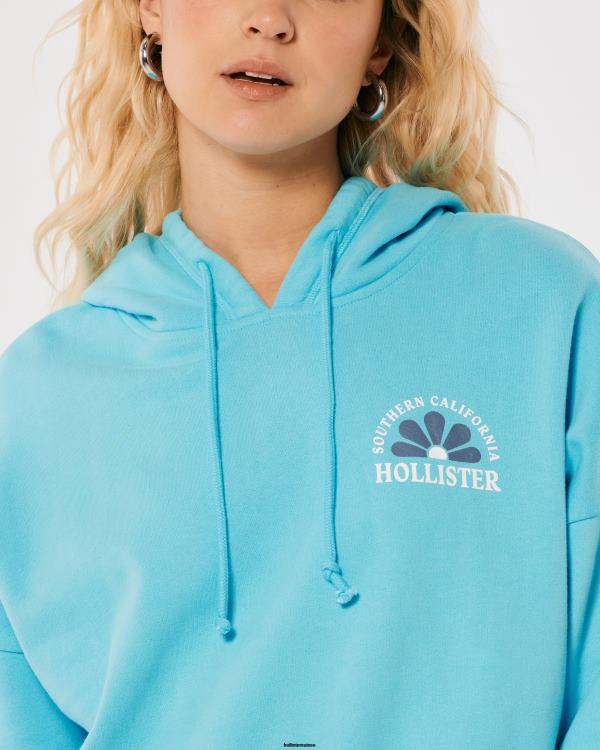 sweat à capuche à logo imprimé femmes bleu Hollister hauts RRRJX200