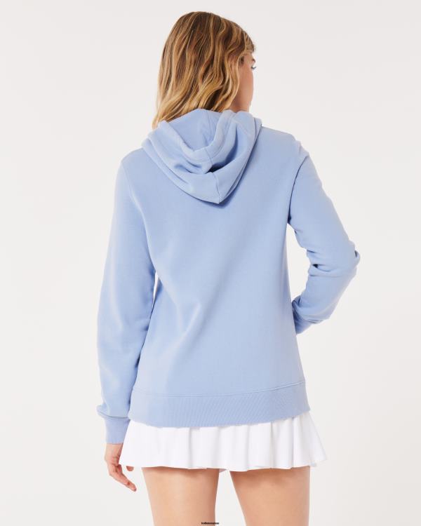 sweat à capuche à logo imprimé femmes bleu clair Hollister hauts RRRJX315