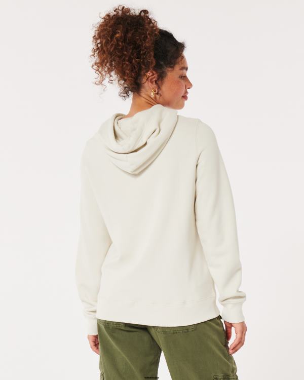 sweat à capuche à logo imprimé femmes crème Hollister hauts RRRJX320
