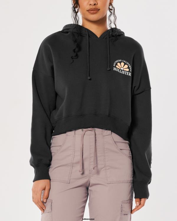 sweat à capuche à logo imprimé femmes gris foncé Hollister hauts RRRJX245