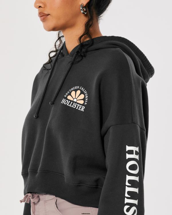 sweat à capuche à logo imprimé femmes gris foncé Hollister hauts RRRJX245