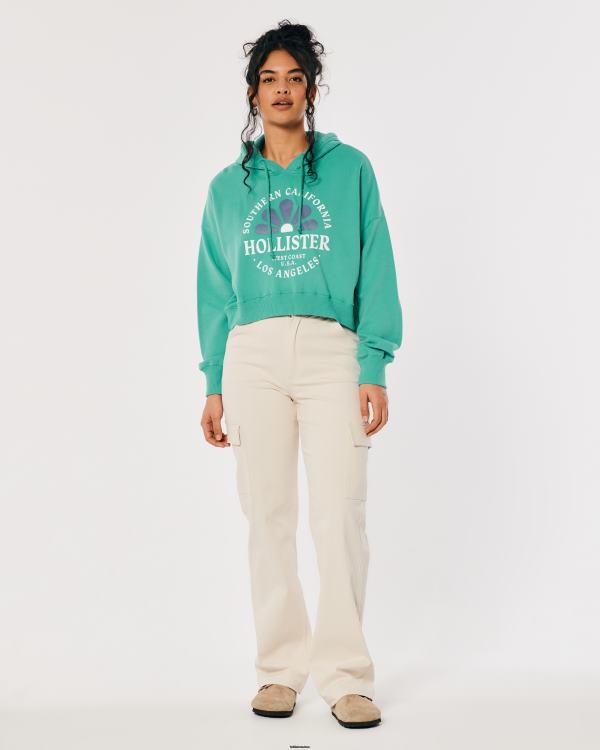 sweat à capuche à logo imprimé femmes vert Hollister hauts RRRJX339