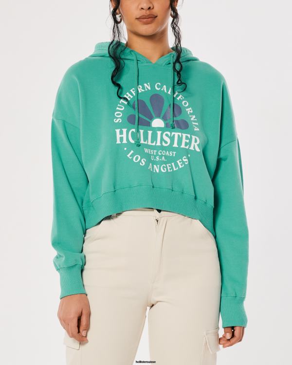 sweat à capuche à logo imprimé femmes vert Hollister hauts RRRJX339