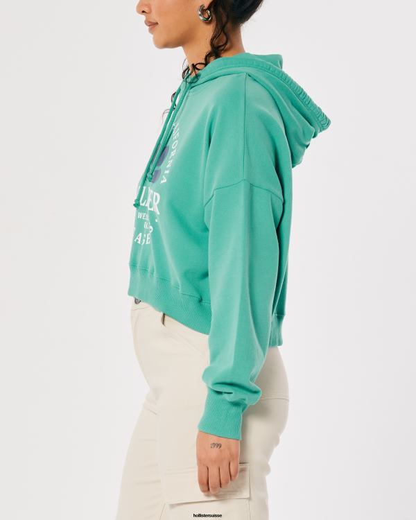 sweat à capuche à logo imprimé femmes vert Hollister hauts RRRJX339