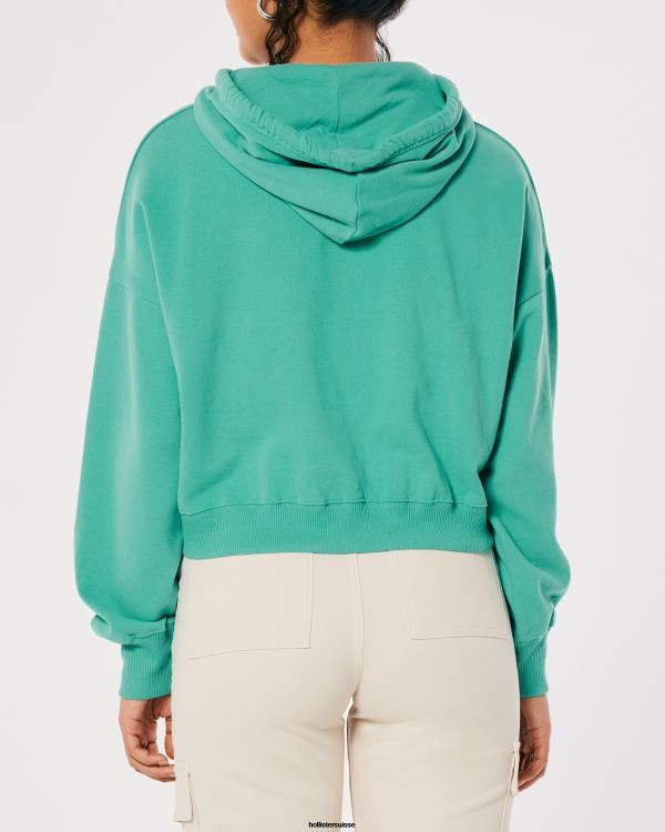 sweat à capuche à logo imprimé femmes vert Hollister hauts RRRJX339