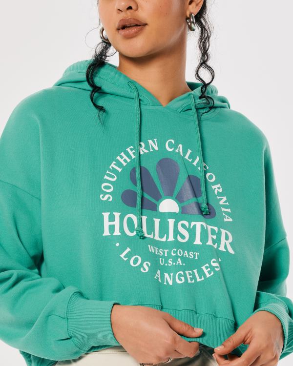 sweat à capuche à logo imprimé femmes vert Hollister hauts RRRJX339