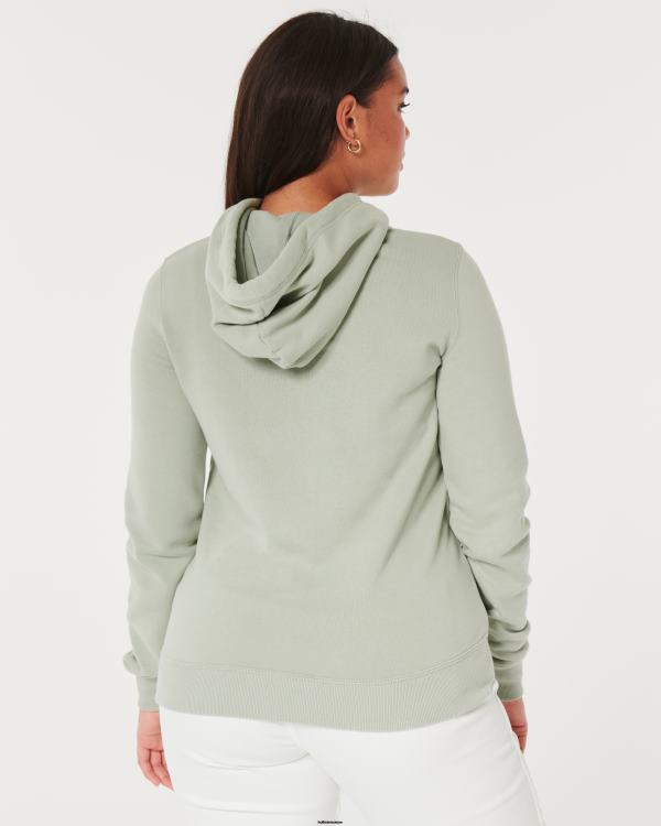 sweat à capuche à logo imprimé femmes vert sauge Hollister hauts RRRJX321