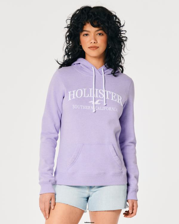 sweat à capuche à logo imprimé femmes violet Hollister hauts RRRJX155