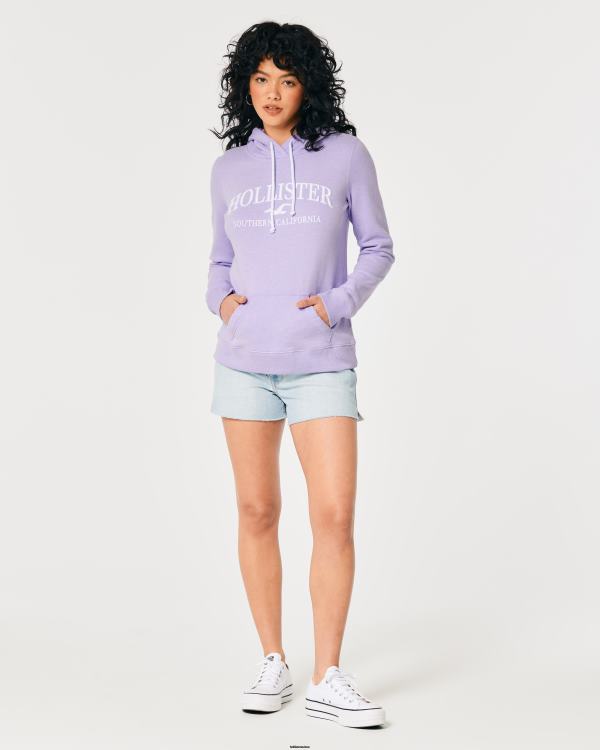 sweat à capuche à logo imprimé femmes violet Hollister hauts RRRJX155