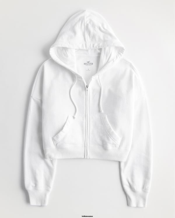 sweat à capuche zippé easy femmes blanc Hollister hauts RRRJX170