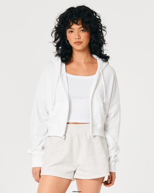 sweat à capuche zippé easy femmes blanc Hollister hauts RRRJX170