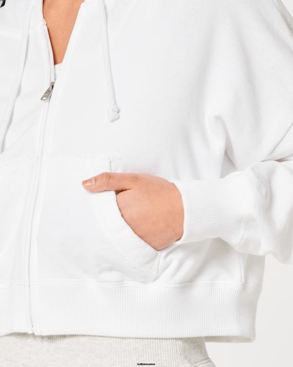 sweat à capuche zippé easy femmes blanc Hollister hauts RRRJX170