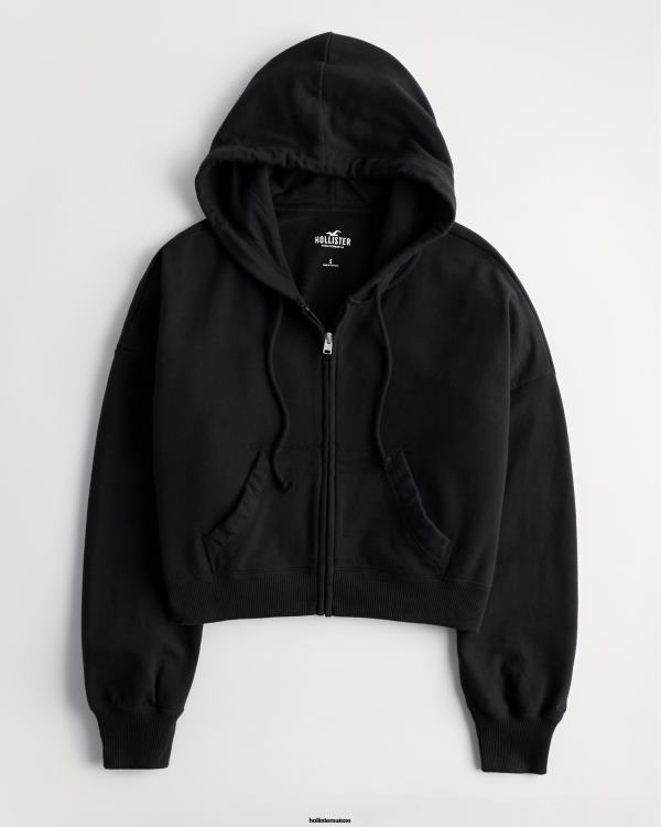 sweat à capuche zippé easy femmes noir Hollister hauts RRRJX108