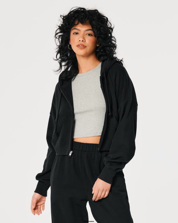 sweat à capuche zippé easy femmes noir Hollister hauts RRRJX108