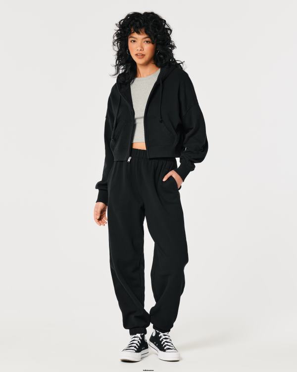 sweat à capuche zippé easy femmes noir Hollister hauts RRRJX108