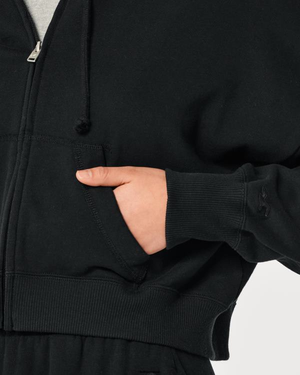 sweat à capuche zippé easy femmes noir Hollister hauts RRRJX108