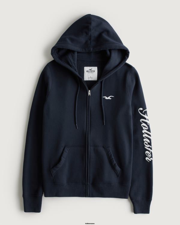 sweat à capuche zippé à logo easy femmes bleu marine Hollister hauts RRRJX119