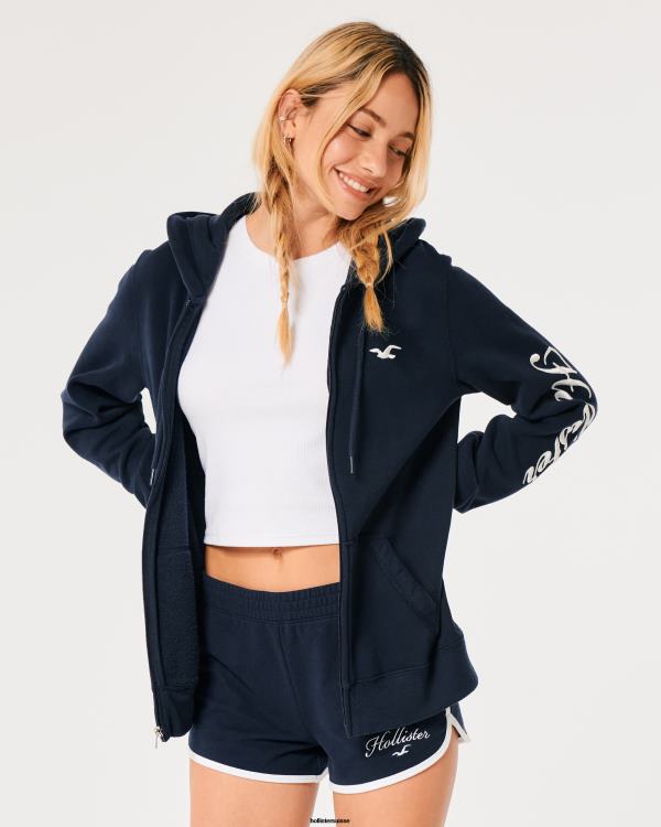 sweat à capuche zippé à logo easy femmes bleu marine Hollister hauts RRRJX119