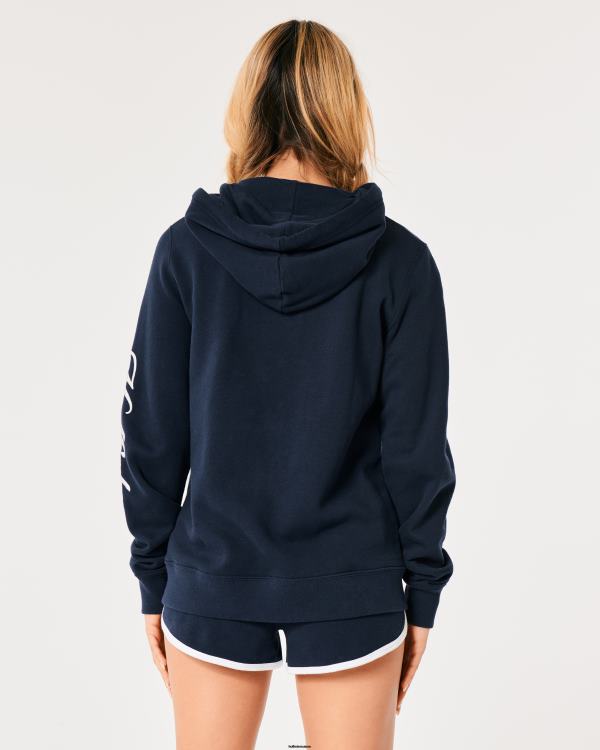 sweat à capuche zippé à logo easy femmes bleu marine Hollister hauts RRRJX119