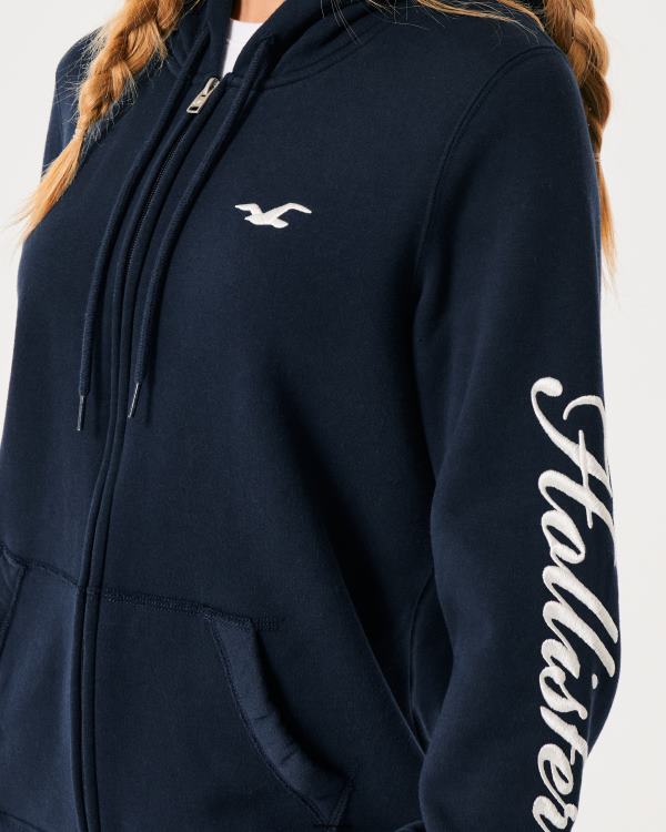 sweat à capuche zippé à logo easy femmes bleu marine Hollister hauts RRRJX119