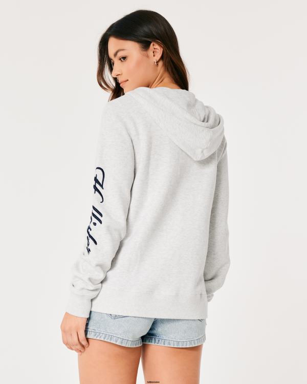 sweat à capuche zippé à logo easy femmes gris chiné clair Hollister hauts RRRJX296