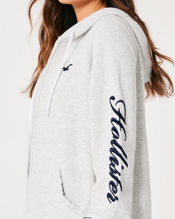sweat à capuche zippé à logo easy femmes gris chiné clair Hollister hauts RRRJX296