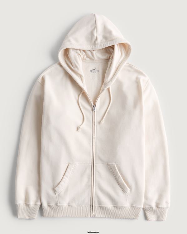 sweat à capuche zippé oversize femmes crème Hollister hauts RRRJX95