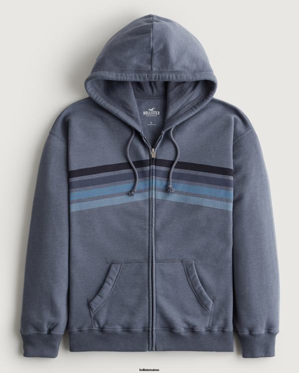 sweat à capuche zippé oversize à rayures femmes marine chiné Hollister hauts RRRJX257