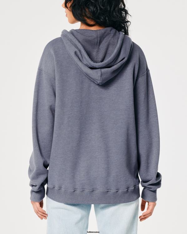sweat à capuche zippé oversize à rayures femmes marine chiné Hollister hauts RRRJX257