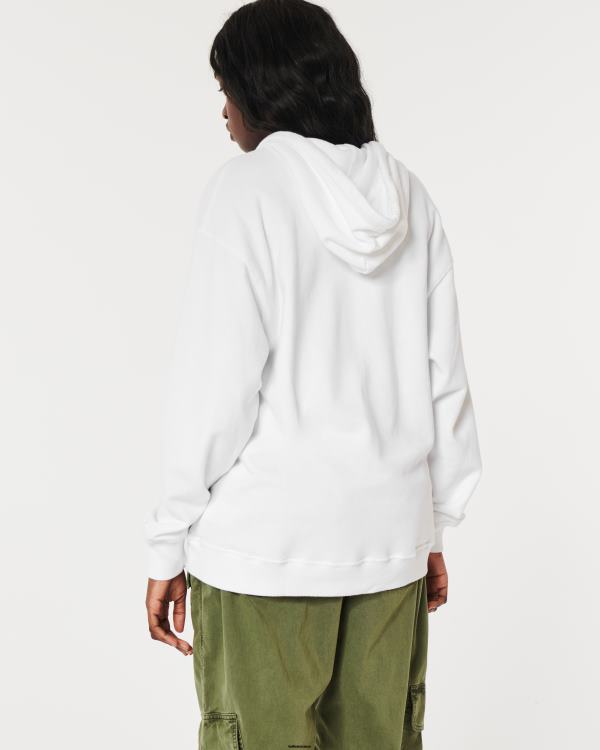 sweat à capuche zippé surdimensionné feel good femmes blanc Hollister hauts RRRJX81