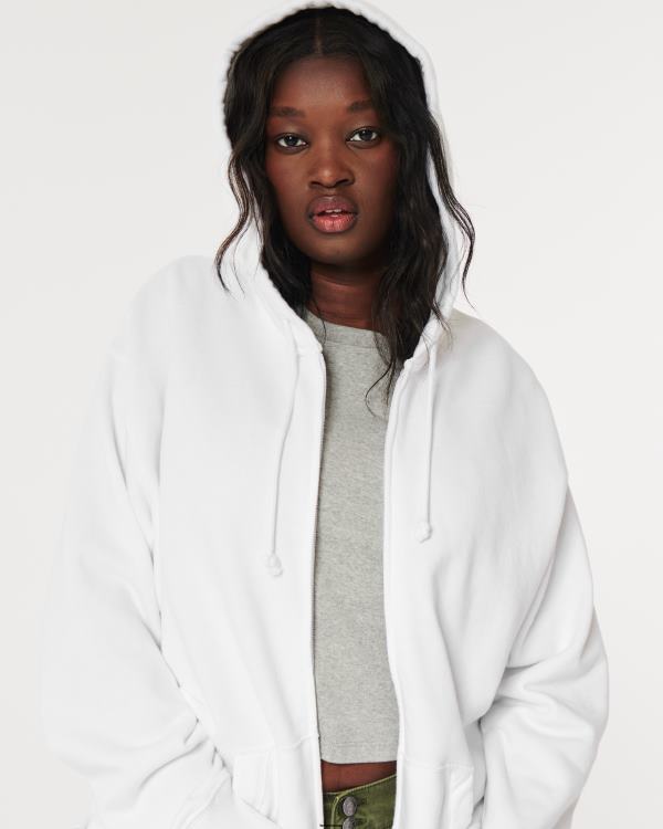 sweat à capuche zippé surdimensionné feel good femmes blanc Hollister hauts RRRJX81